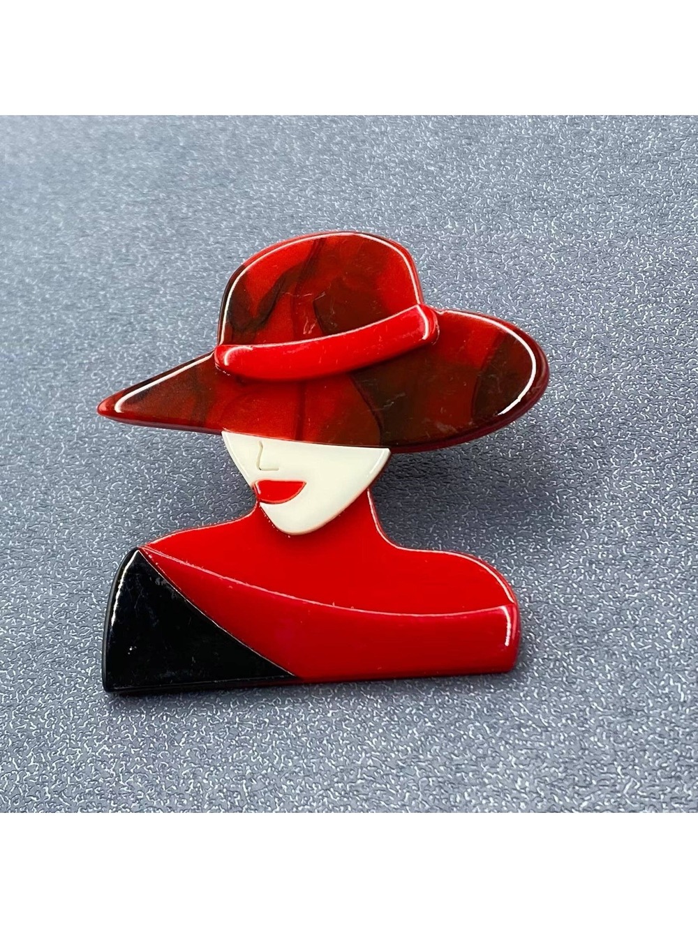 Fashion Girl with Red Hat Acrylic Brooch